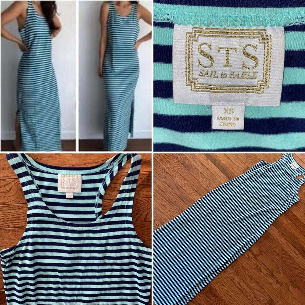 STS Tuckernuck Sail to Sable Stripes Tank Dress Turquoise & Navy XS EUC